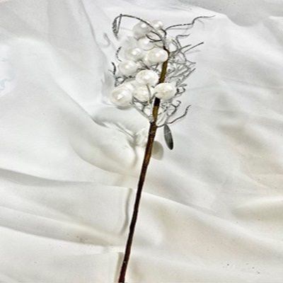 Bundle of 6: White Berry Pods with Gem Center Picks