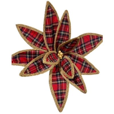 Bundle of 3: Wood Ball Center Plaid Poinsettia
