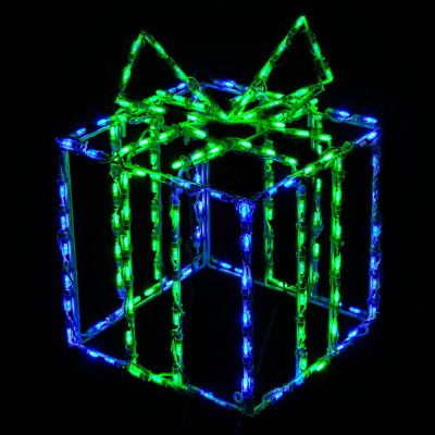 LED 3D Gift Box Blue Box Green Bow