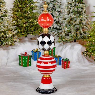 5.6ft Iron Christmas Ornament Tower RD/BLK/WHT