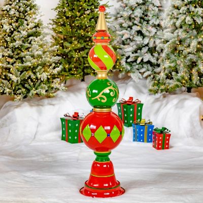 5.5ft Tall Classic Christmas Ornament Tower RD/GR/GD