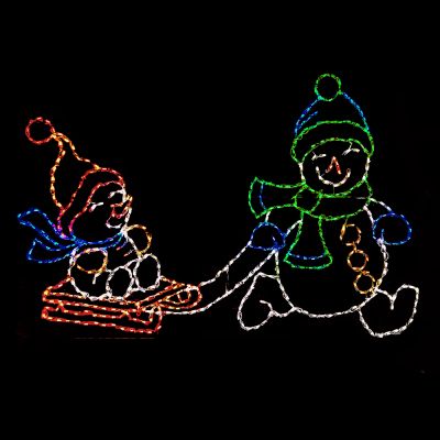 Sibling Snowmen Pulling Sleigh