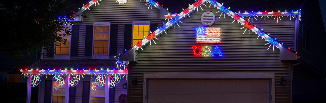 Patriotic Lighting on a Home in Iowa