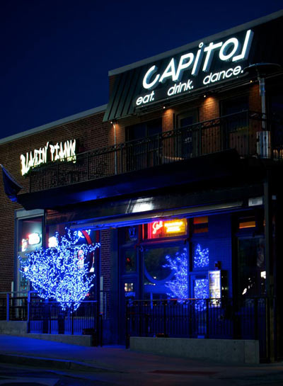 Blue Cherry Blossom Tree outside Capitol Nightclub in Omaha